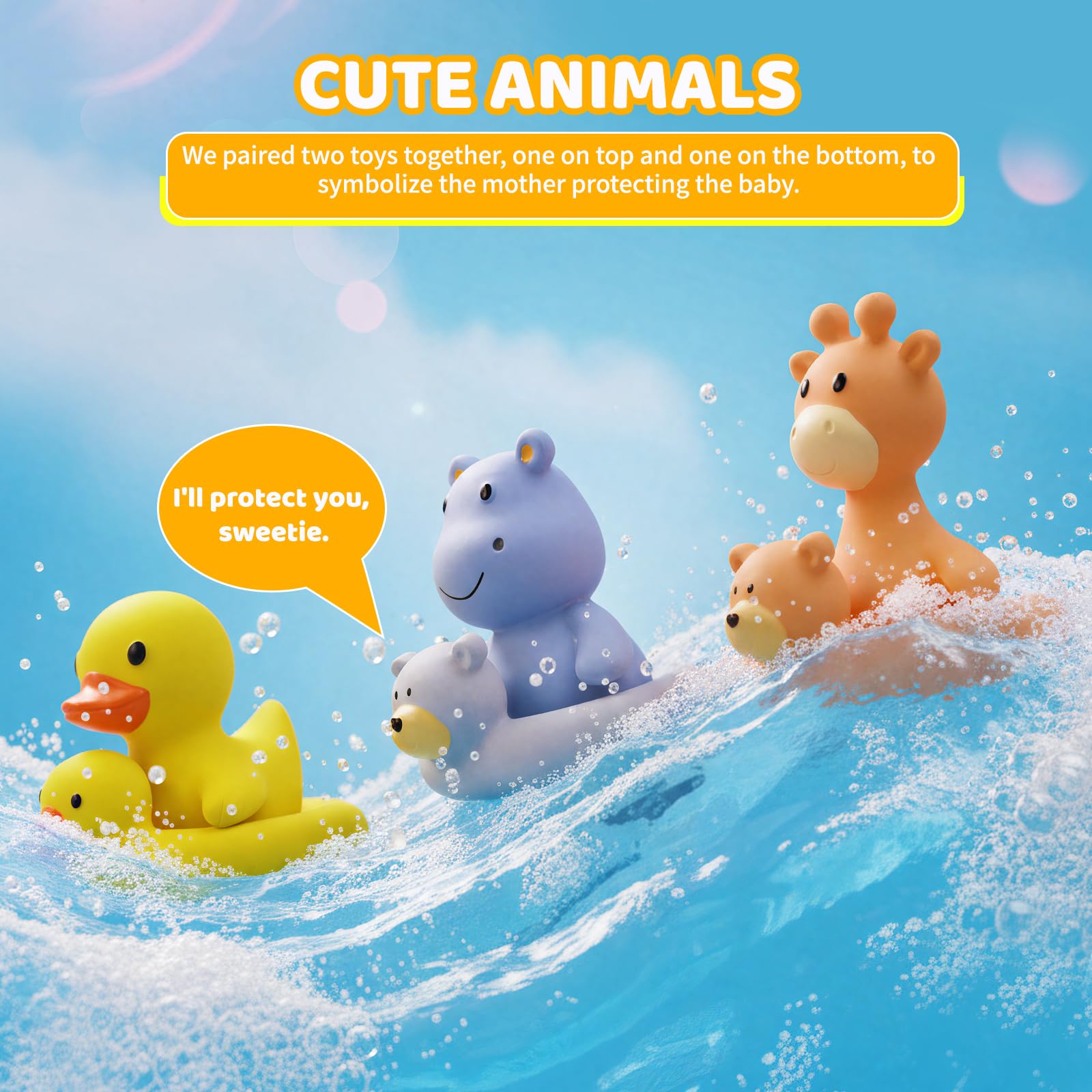 Tiny Marvels Baby Bath Toys – Mold-Free, BPA-Free, No-Hole Design for Ages 6 Months+