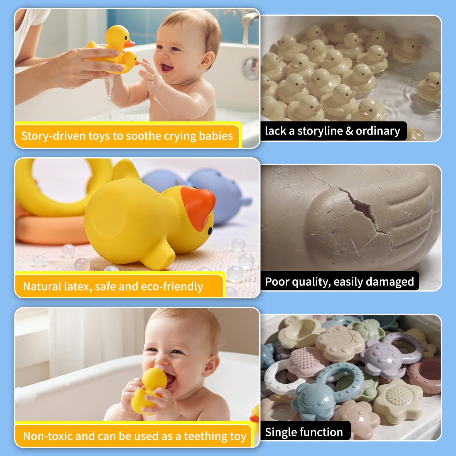 Tiny Marvels Baby Bath Toys – Mold-Free, BPA-Free, No-Hole Design for Ages 6 Months+