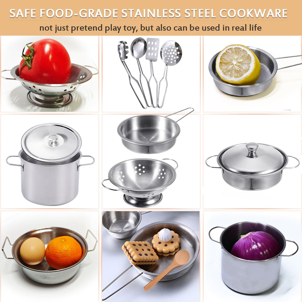 Tiny Stainless Steel Pretend Play Kitchen Set for Toddlers | Rupnoflbui