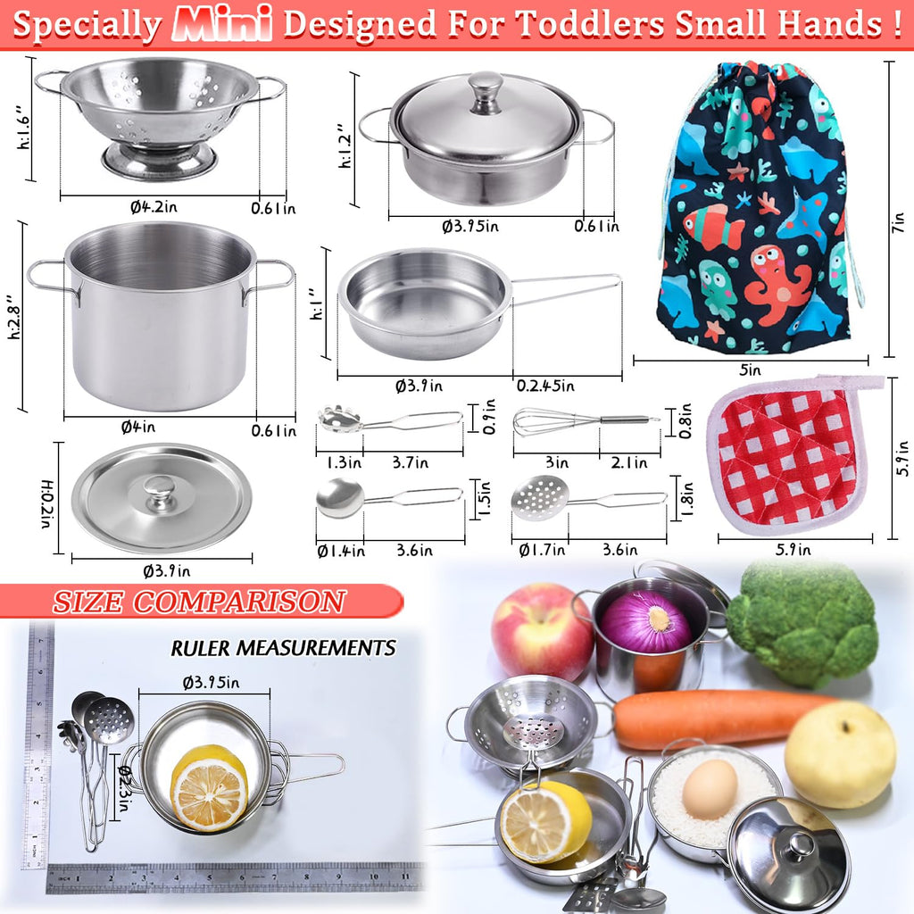 Tiny Stainless Steel Pretend Play Kitchen Set for Toddlers | Rupnoflbui