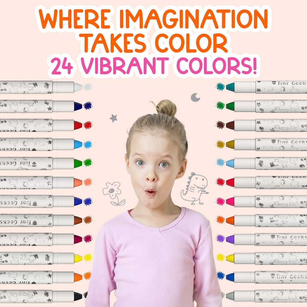 TinyGeeks 24 Twistable Crayons - Non Toxic, Washable, Easy Grip for Toddlers Ages 3-8