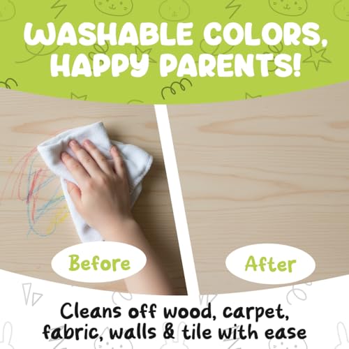 TinyGeeks Jumbo Crayons for Toddlers 3-8 – 18 Non-Toxic, Washable Crayons with Coloring Sheets