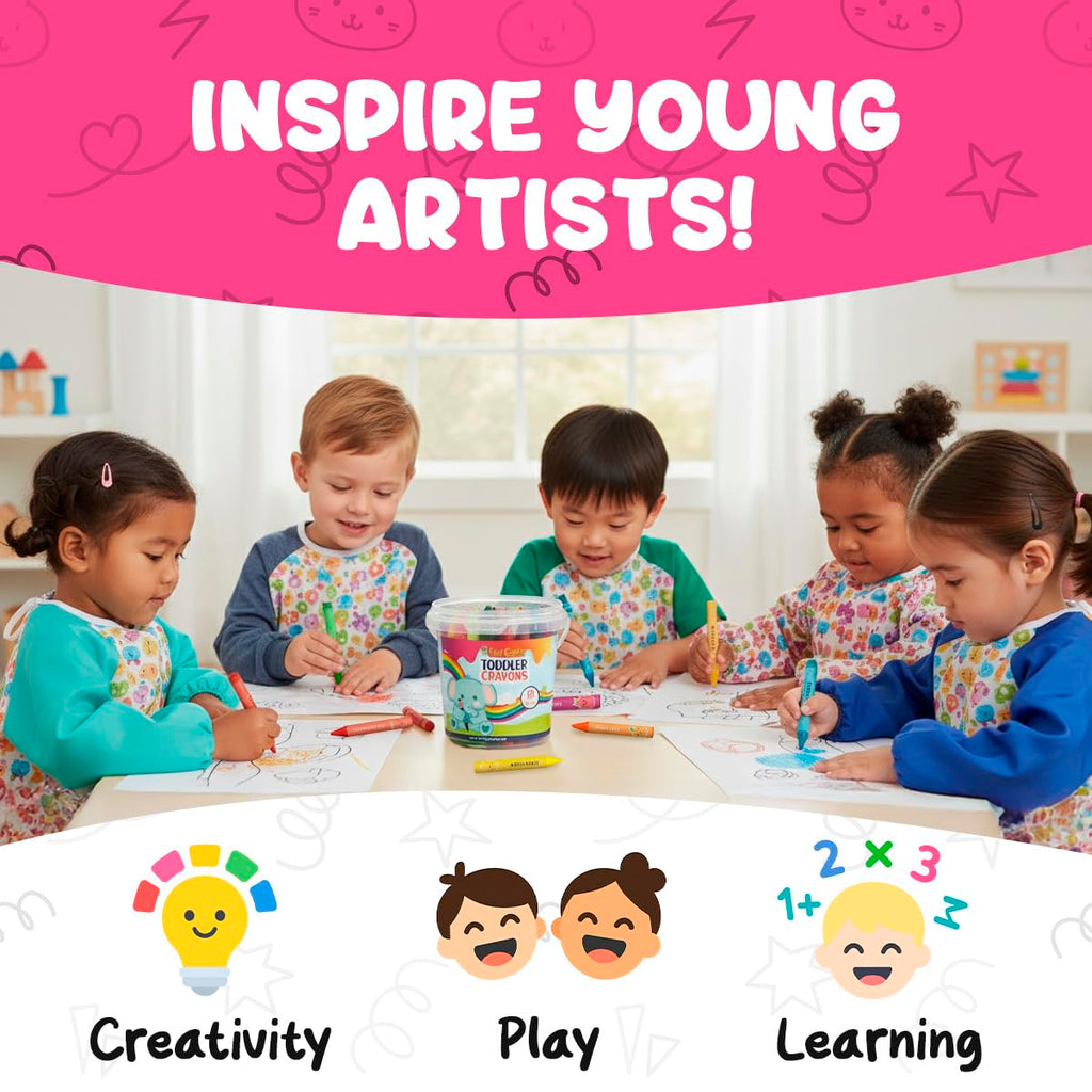 TinyGeeks Jumbo Crayons for Toddlers 3-8 – 18 Non-Toxic, Washable Crayons with Coloring Sheets