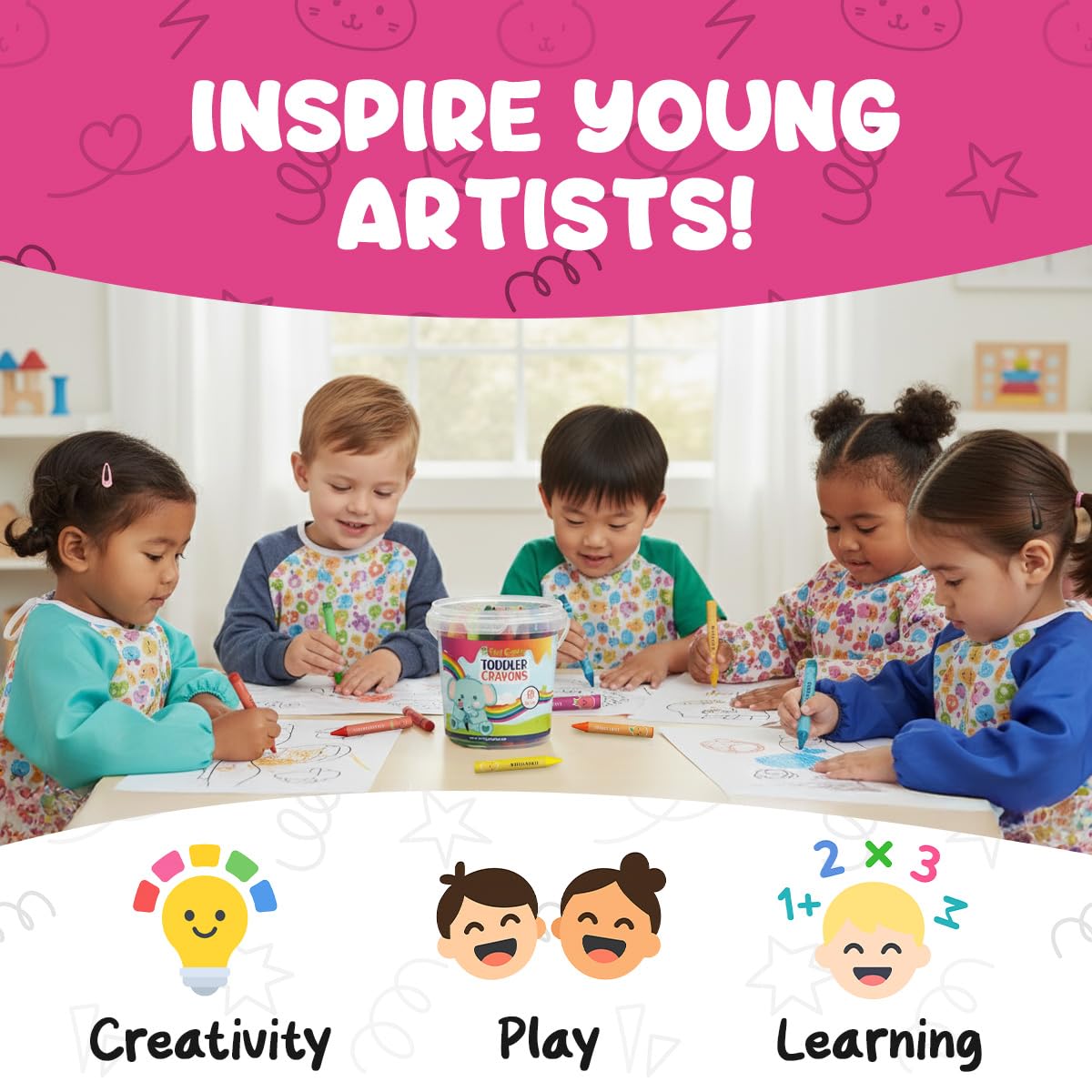 TinyGeeks Jumbo Crayons for Toddlers 3-8 – 18 Non-Toxic, Washable Crayons with Coloring Sheets