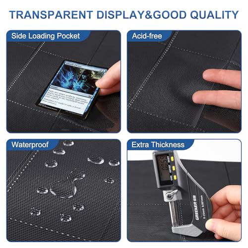 TiopLior 50-Pack 9-Pocket Card Sleeves - 900 Cards Capacity, Black Polypropylene Pages for 3-Ring Binders (Standard Size)