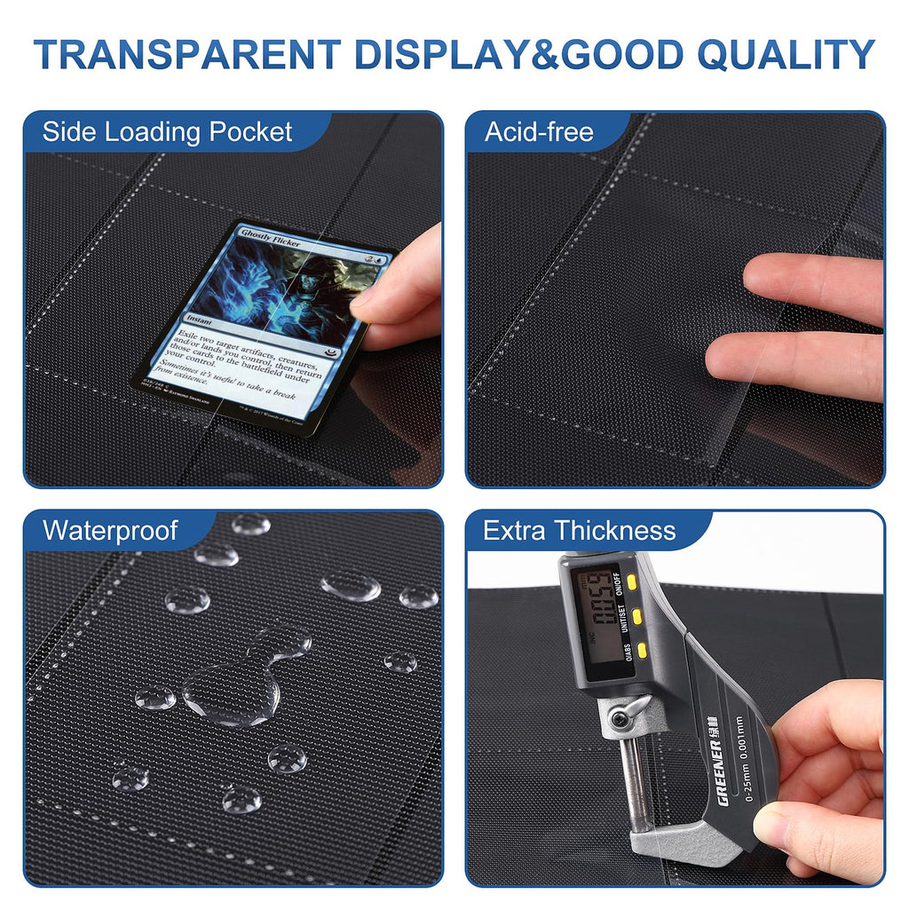 TiopLior 50-Pack 9-Pocket Card Sleeves - 900 Cards Capacity, Black Polypropylene Pages for 3-Ring Binders (Standard Size)