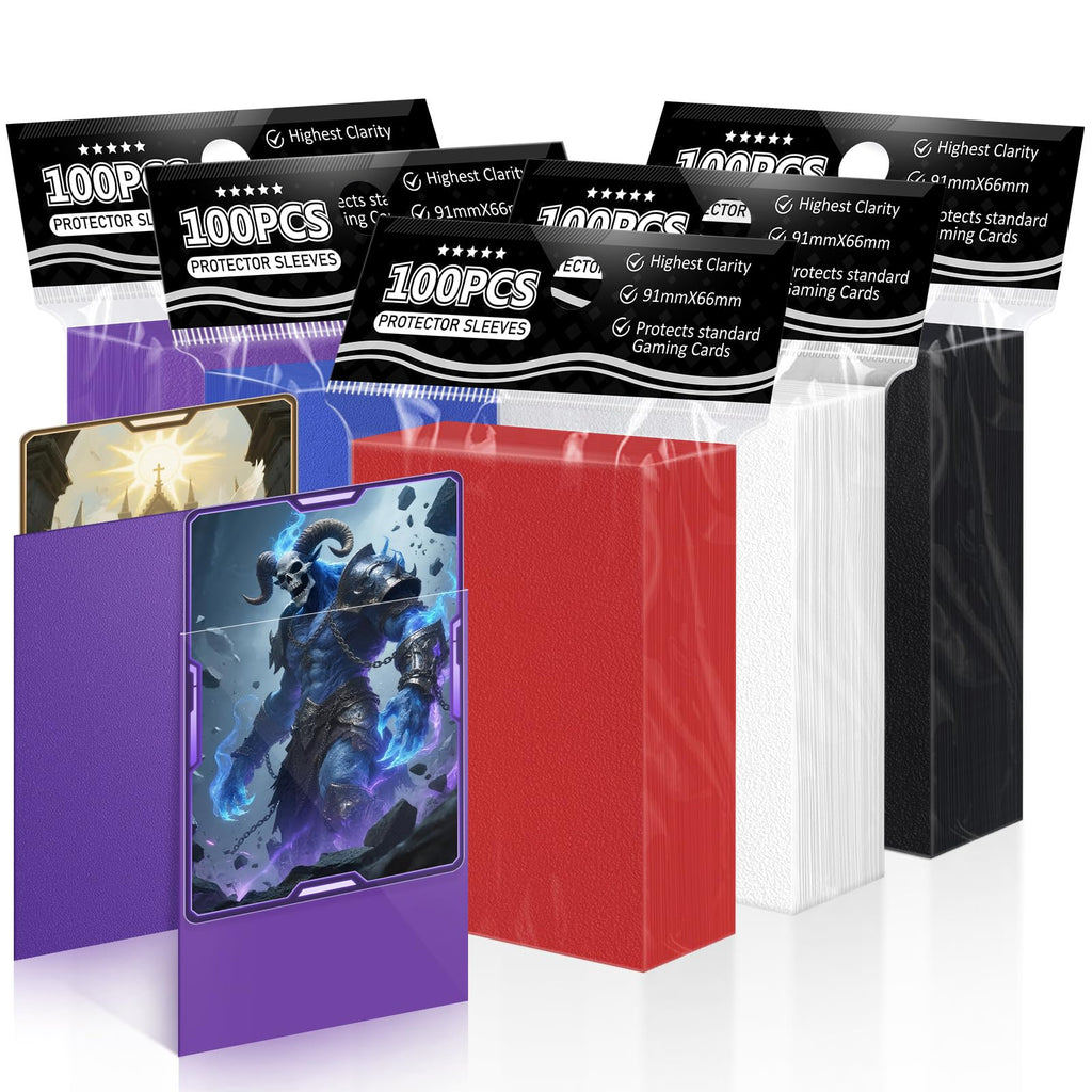 TiopLior 500 Card Sleeves - 5 Colors, 100 Each, 66x91mm Perfect Fit for MTG, Sports, and Trading Cards