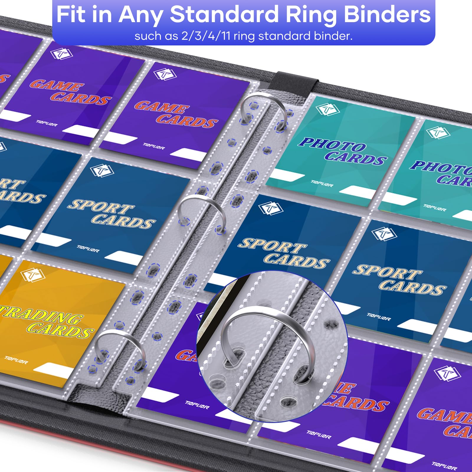 TiopLior 60-Pack 9-Pocket Double-Sided Card Sleeves for 3-Ring Binder – Holds 1080 Cards, Clear Polypropylene