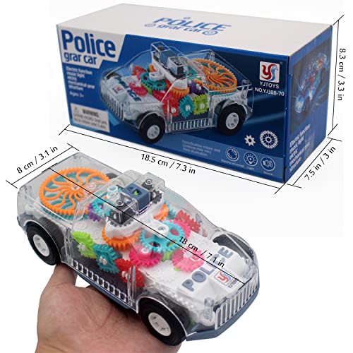 Tipmant Baby Toddler Police Car Toy with Transparent Gears, Music & Lights – Auto Driving Toy for Kids