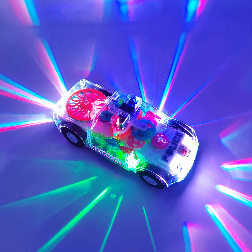 Tipmant Baby Toddler Police Car Toy with Transparent Gears, Music & Lights – Auto Driving Toy for Kids