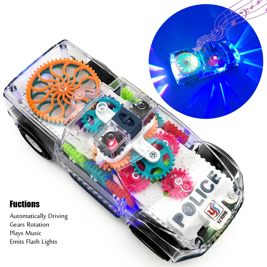 Tipmant Baby Toddler Police Car Toy with Transparent Gears, Music & Lights – Auto Driving Toy for Kids