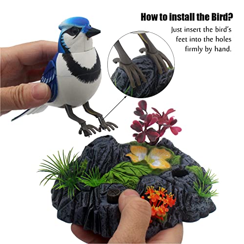 Tipmant Blue & White Electronic Bird Toy - Sound-Activated, Moves and Chirps, Desk Decor with Pen Holder