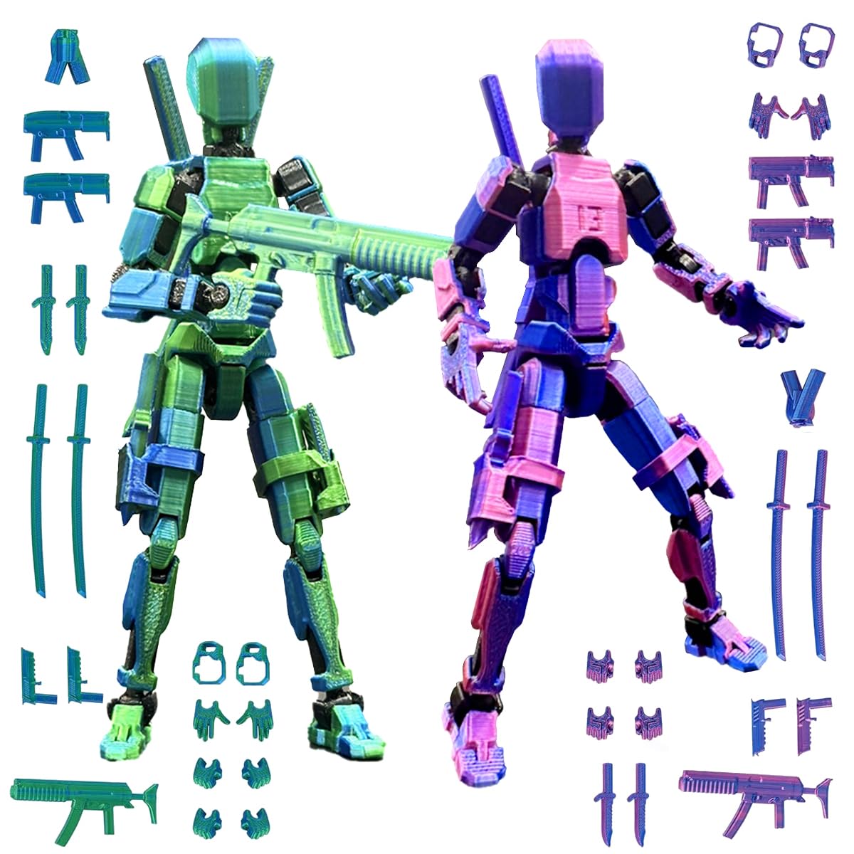 Titan 13 Action Figure Set - 2 Pre-Assembled 3D Printed Multi-Jointed Robots, Red Blue Knight, by SANSGOUP