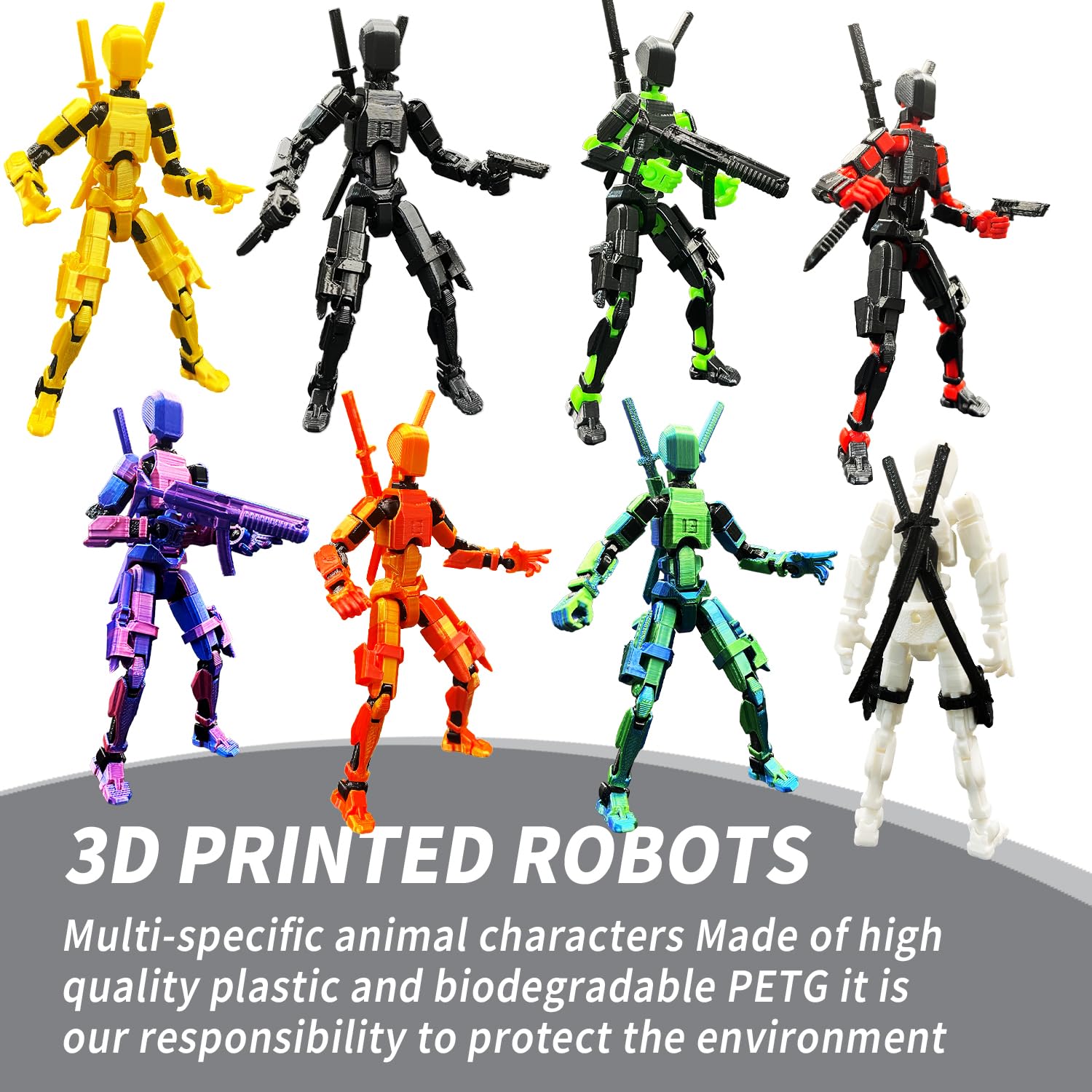 Titan 13 Action Figure Set - 2 Pre-Assembled 3D Printed Multi-Jointed Robots, Red Blue Knight, by SANSGOUP