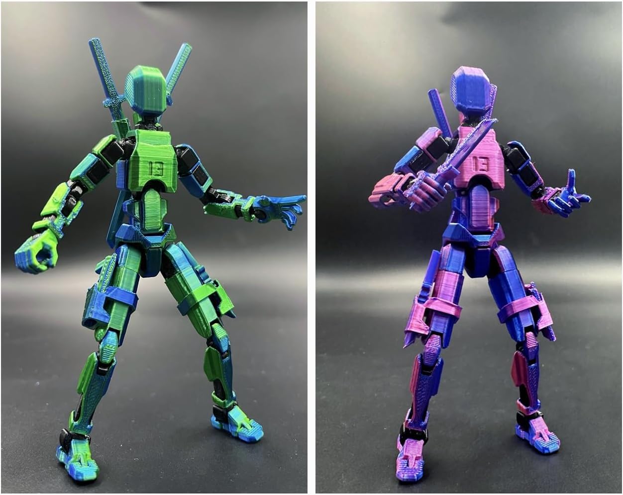 Titan 13 Action Figure Set - 2 Pre-Assembled 3D Printed Multi-Jointed Robots, Red Blue Knight, by SANSGOUP