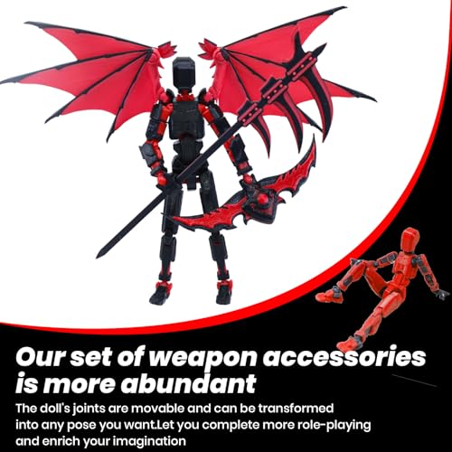 Titan 13 Robot Action Figure - Dummy 13 Articulated with Demon Wings, 3D Printed Poseable Robot Toy (Rose Red)