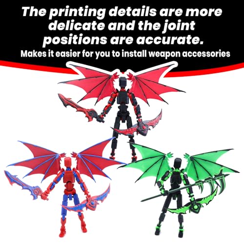 Titan 13 Robot Action Figure - Dummy 13 Articulated with Demon Wings, 3D Printed Poseable Robot Toy (Rose Red)
