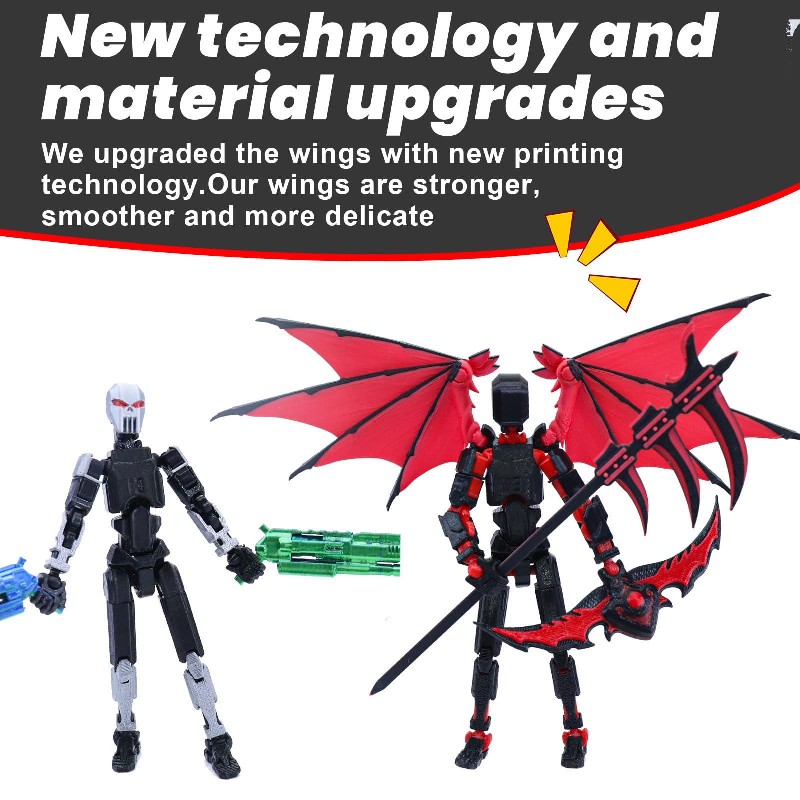 Titan 13 Robot Action Figure - Dummy 13 Articulated with Demon Wings, 3D Printed Poseable Robot Toy (Rose Red)