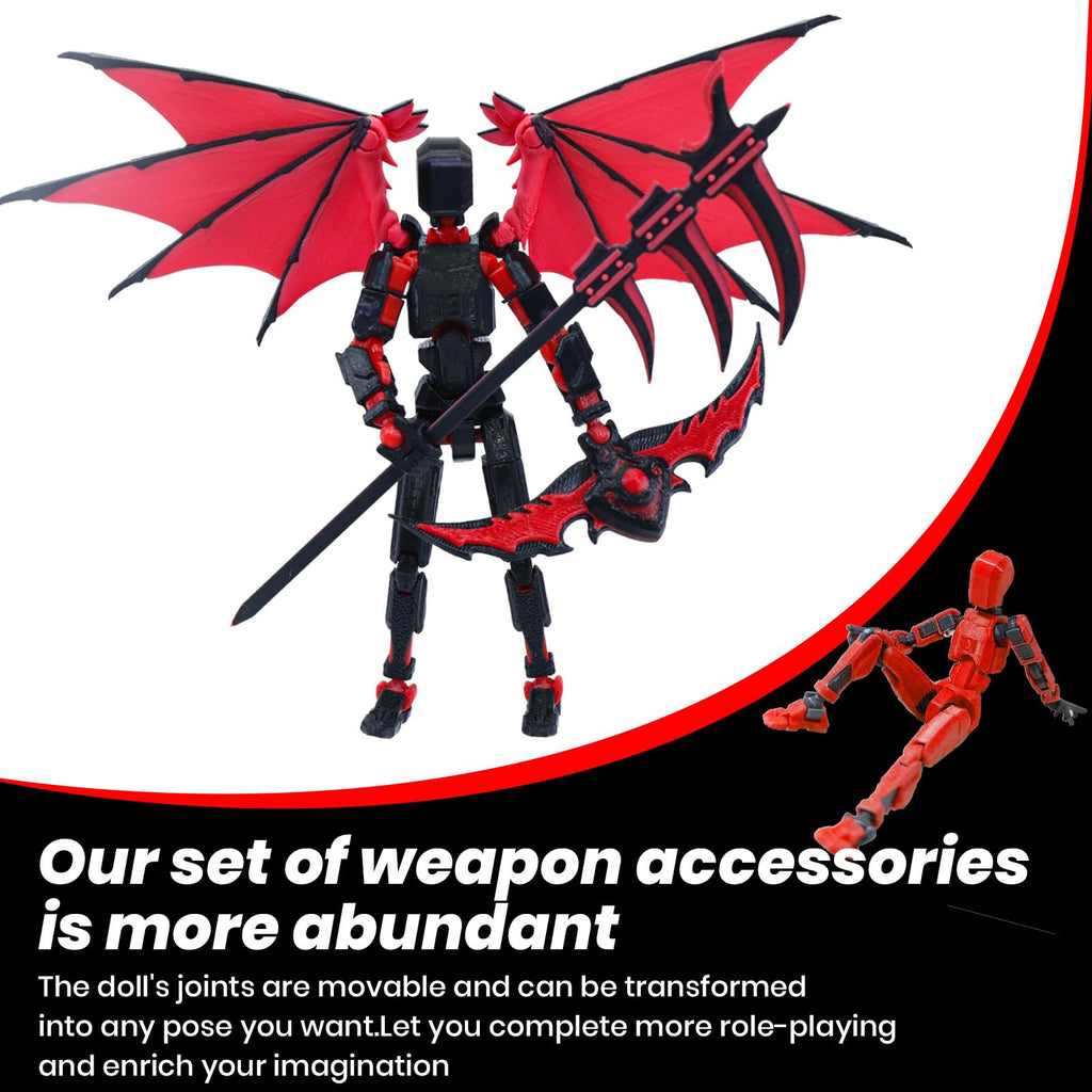 Titan 13 Robot Action Figure - Dummy 13 Articulated with Demon Wings, 3D Printed Poseable Robot Toy (Rose Red)
