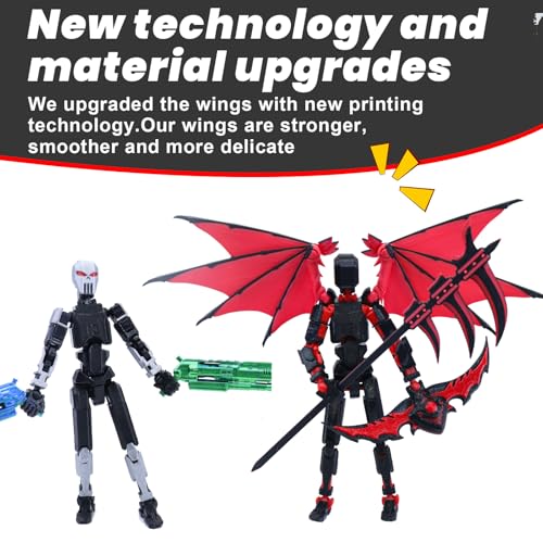 Titan 13 Robot Action Figure - Dummy 13 Articulated with Demon Wings, 3D Printed Poseable Robot Toy (Rose Red)