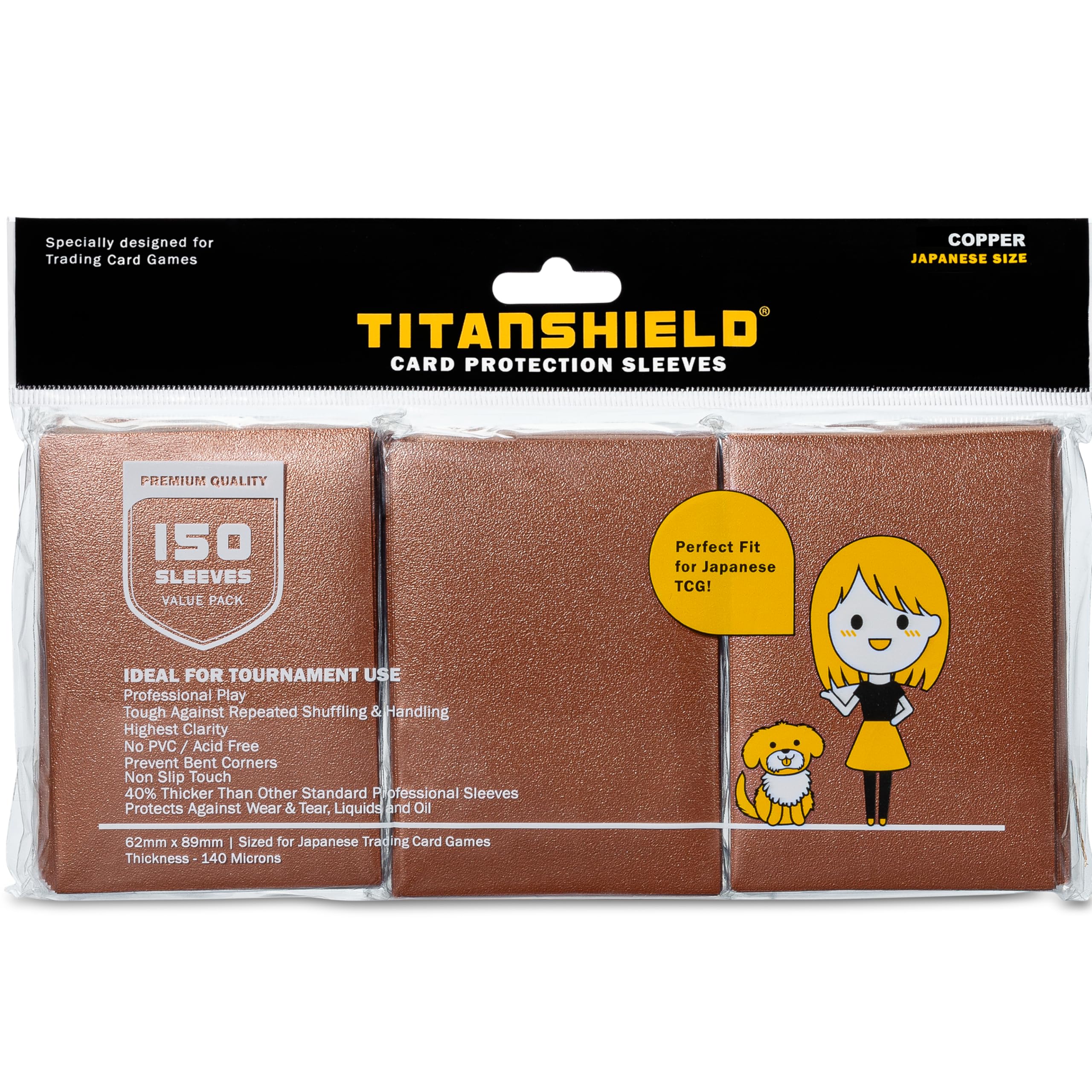 TitanShield 150 Copper Japanese Size Sleeves – 140 Micron, Anti-Slip, Acid-Free