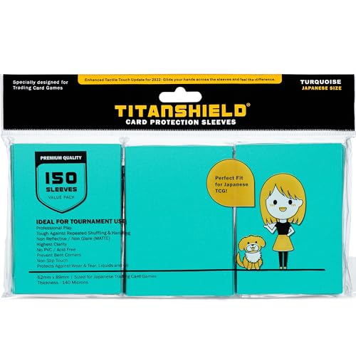 TitanShield 150 Japanese Size Card Sleeves - Turquoise, 140 Micron, Archival Grade for Yu-Gi-Oh & Vanguard