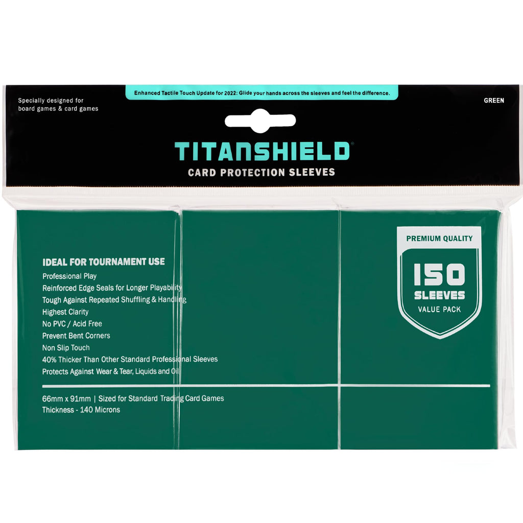 TitanShield 150-Pack Green Standard Card Sleeves (66x91mm) – Dual-Textured, 100-Micron Protection for TCG