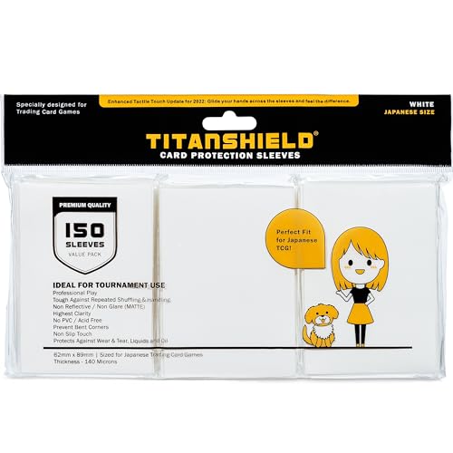 TitanShield 150 White Japanese-Size Card Sleeves – 62x89mm, 140 Micron, Dual-Textured for Yu-Gi-Oh & Vanguard