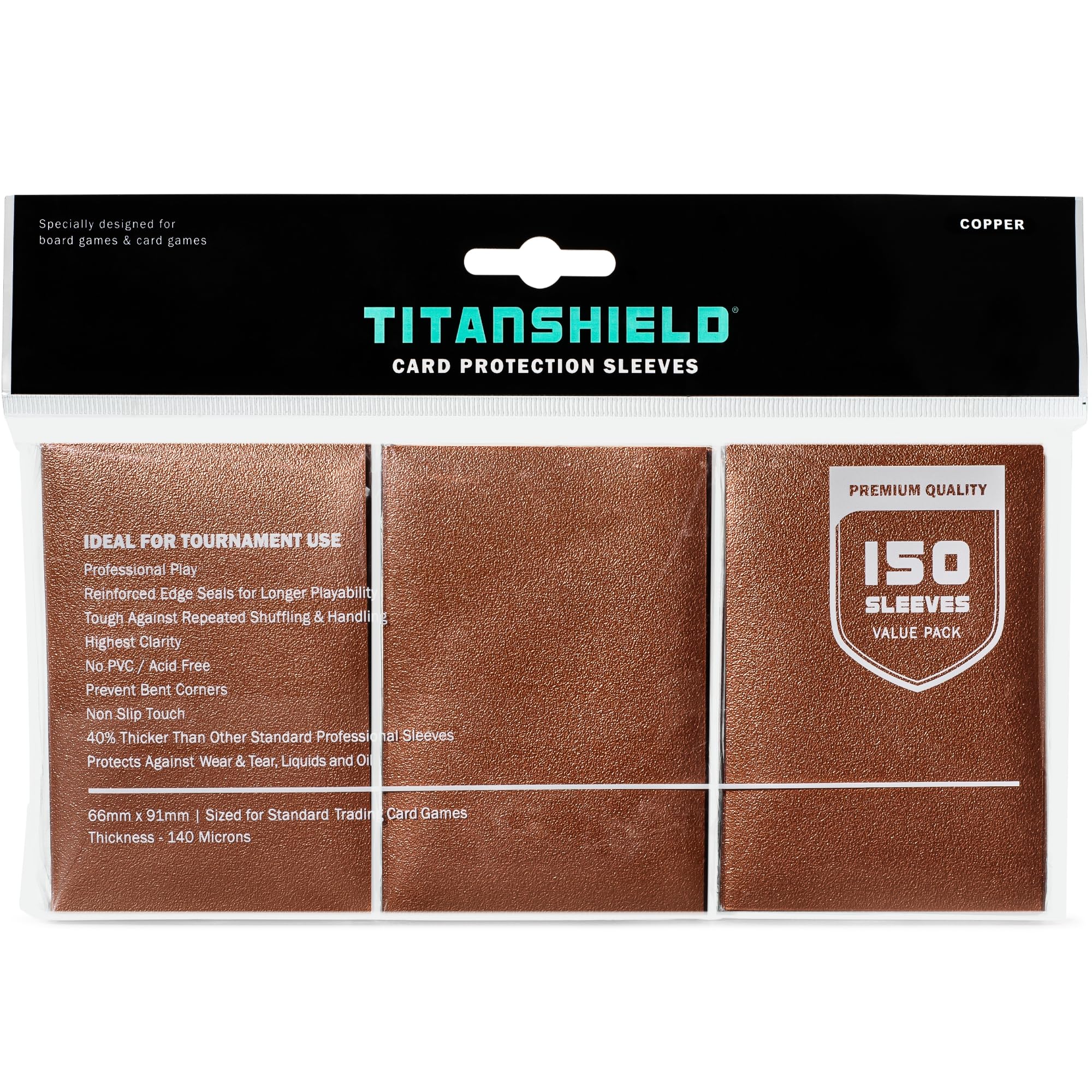 TitanShield Copper Standard Card Sleeves - 150 Pack, 66x91mm, 100-Micron Protection