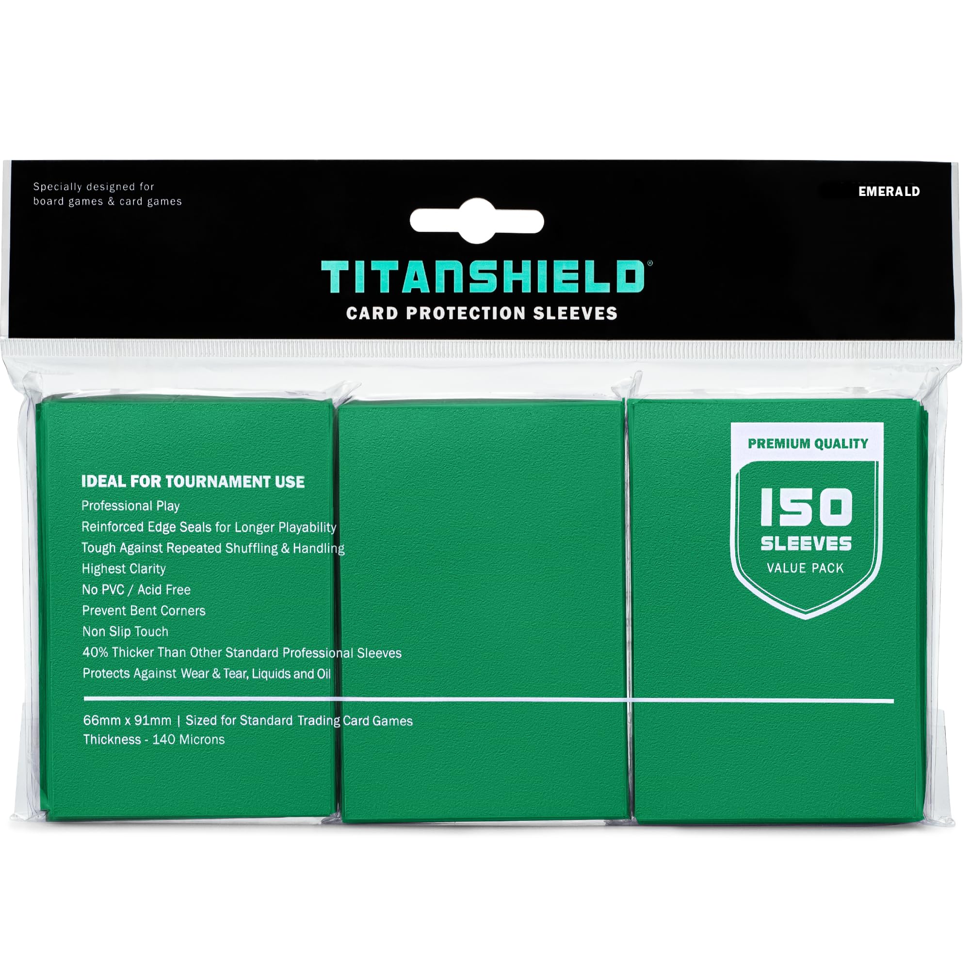 TitanShield Premium Card Sleeves - Standard 66x91mm, Emerald, 150 Pack