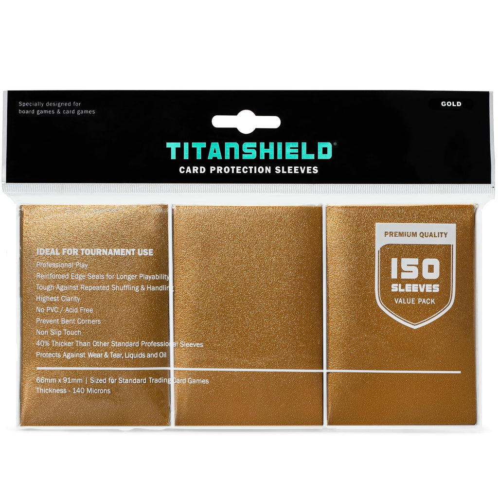 TitanShield Premium Card Sleeves (150 Pack) - Standard Size 66x91mm, Gold, Dual-Textured, Archival Polypropylene for TCG