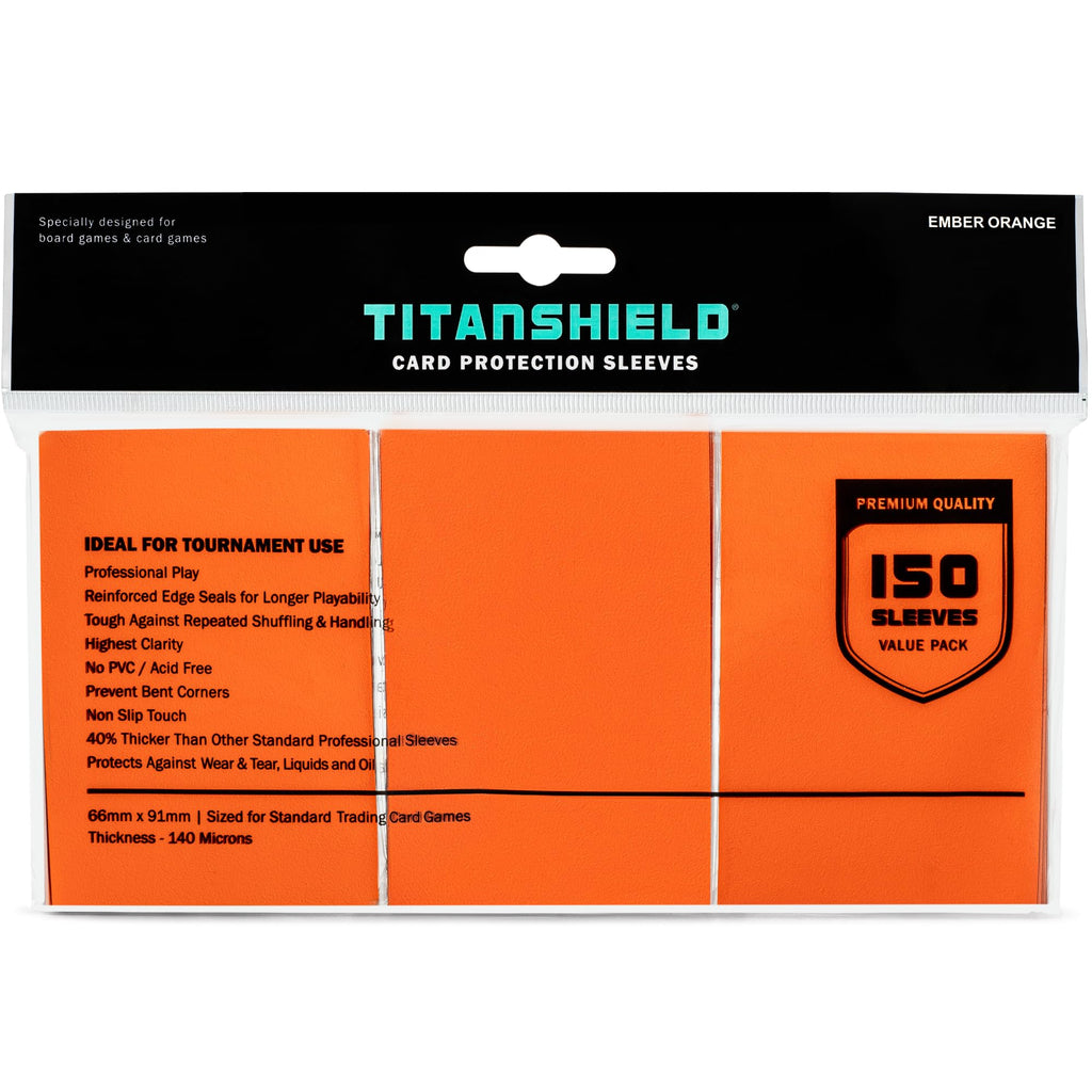 TitanShield Premium Card Sleeves (Ember Orange, Standard 66x91mm, 150-Pack) – Dual-Textured Matte Back & Glossy Front