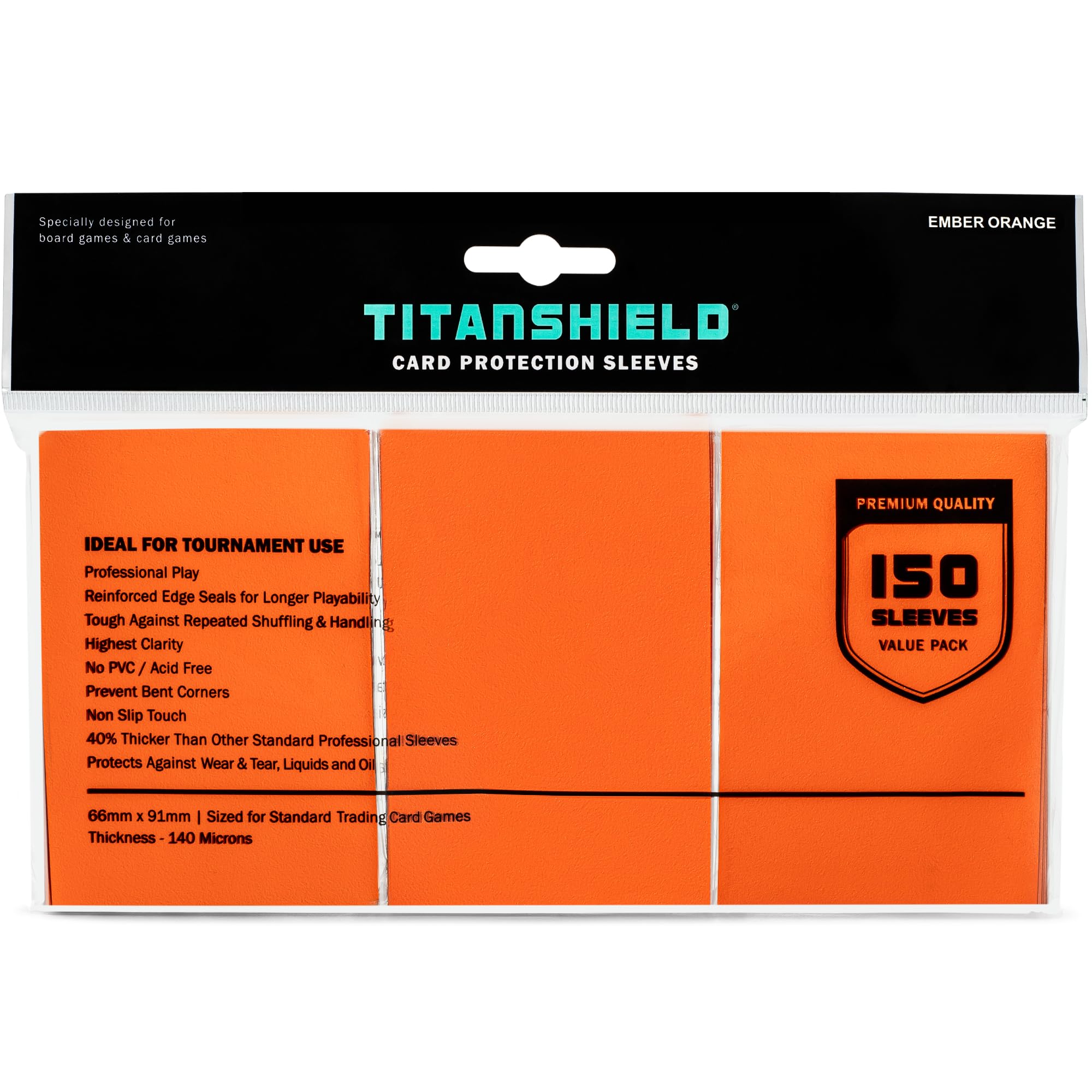 TitanShield Premium Card Sleeves (Ember Orange, Standard 66x91mm, 150-Pack) – Dual-Textured Matte Back & Glossy Front