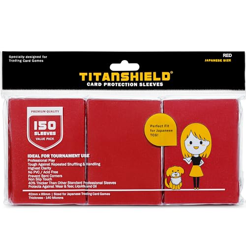 TitanShield Red Small Japanese Size Card Sleeves (150 Pack) – 140-Micron Deck Protectors for Yu-Gi-Oh & Vanguard