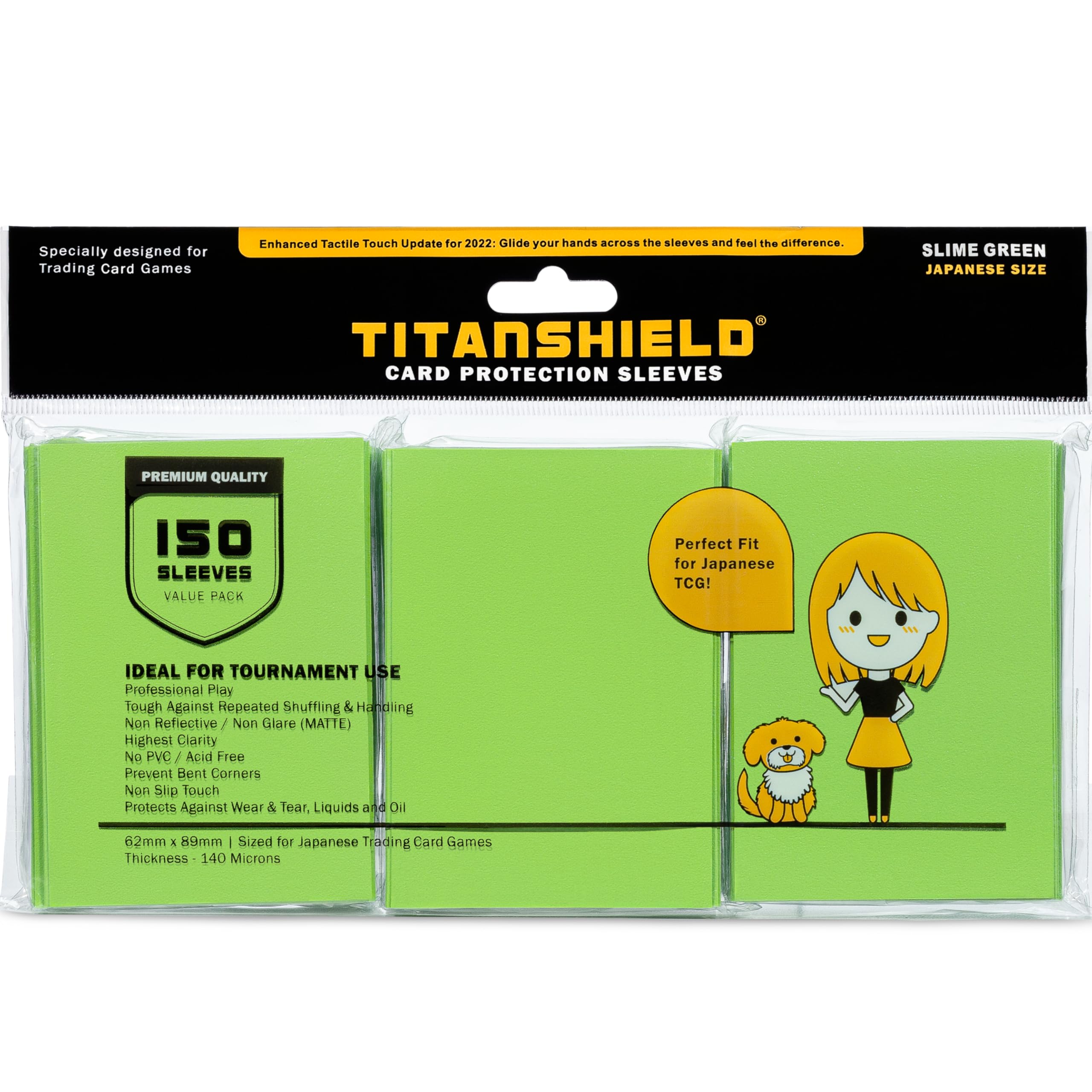 TitanShield Slime Green Japanese Card Sleeves – 150 Pack, 140 Micron Thick for Yu-Gi-Oh & Vanguard