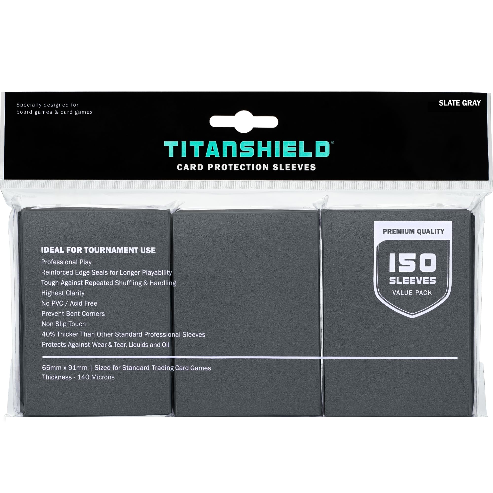 TitanShield Standard Card Sleeves (150 Pack) – 100-Micron, Dual-Textured, Acid-Free – Slate Gray