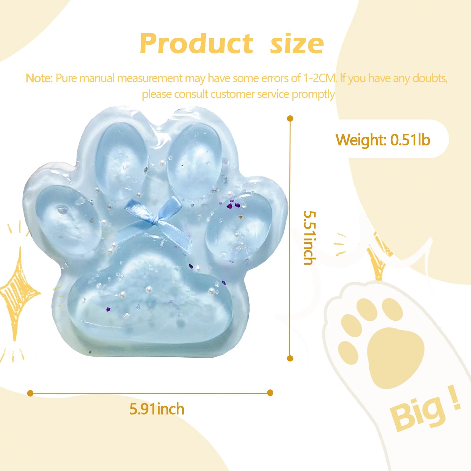 Titata Giant Cat Paw Squishy Toy – Super Soft Furry Fidget for Stress Relief (Clear & Blue)