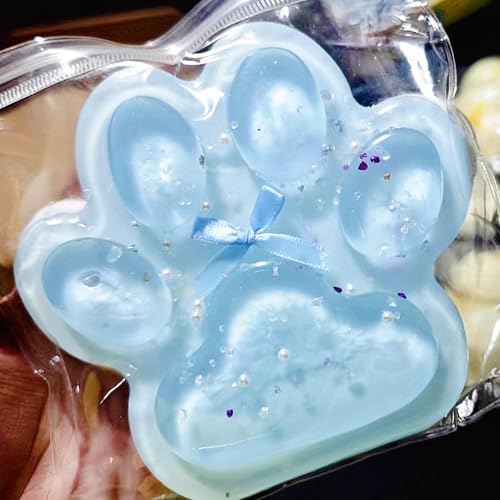 Titata Giant Cat Paw Squishy Toy – Super Soft Furry Fidget for Stress Relief (Clear & Blue)