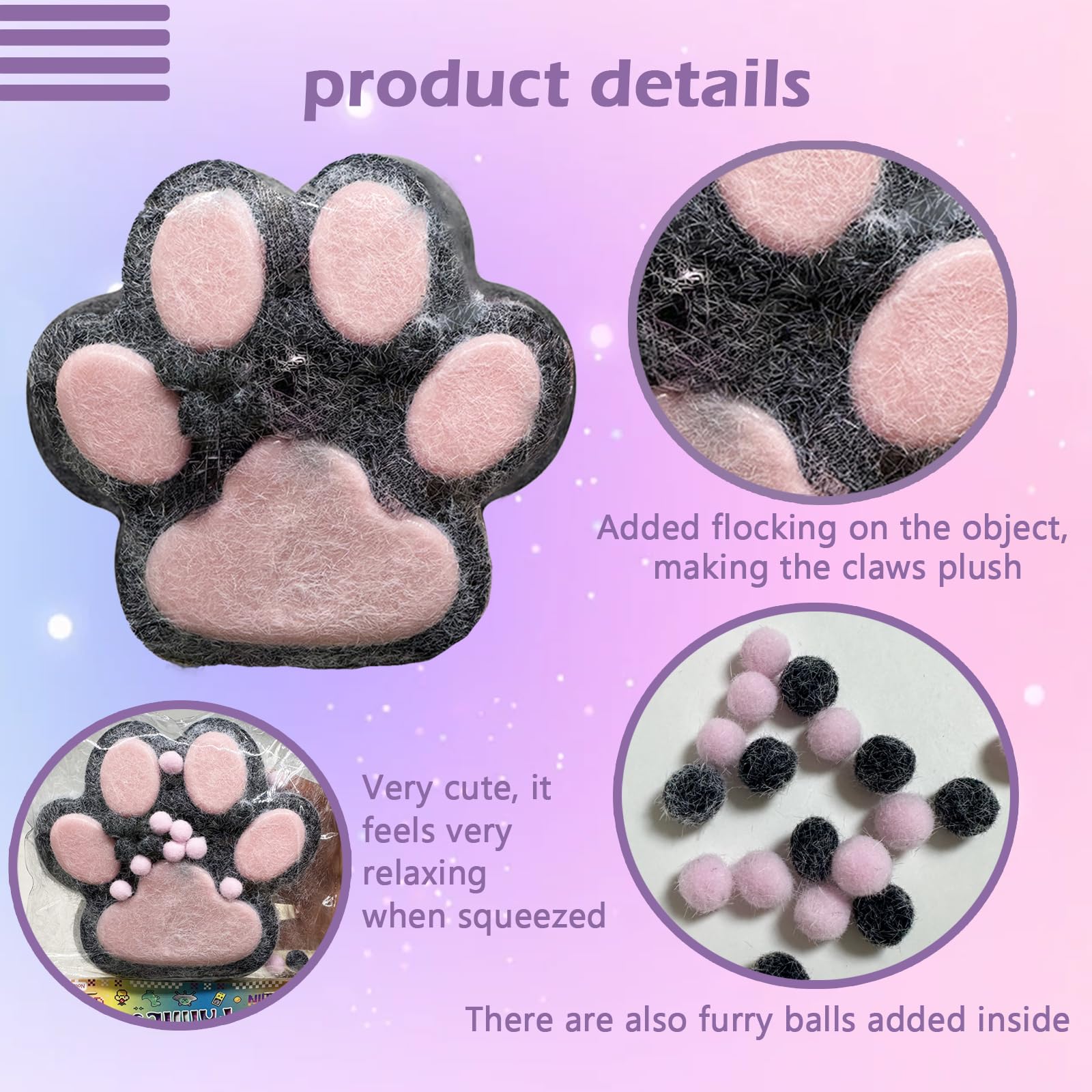 Titata Taba Giant Cat Paw Squishy Toy – Oversized Stress Relief Fidget for Kids & Adults (Black & Pink)