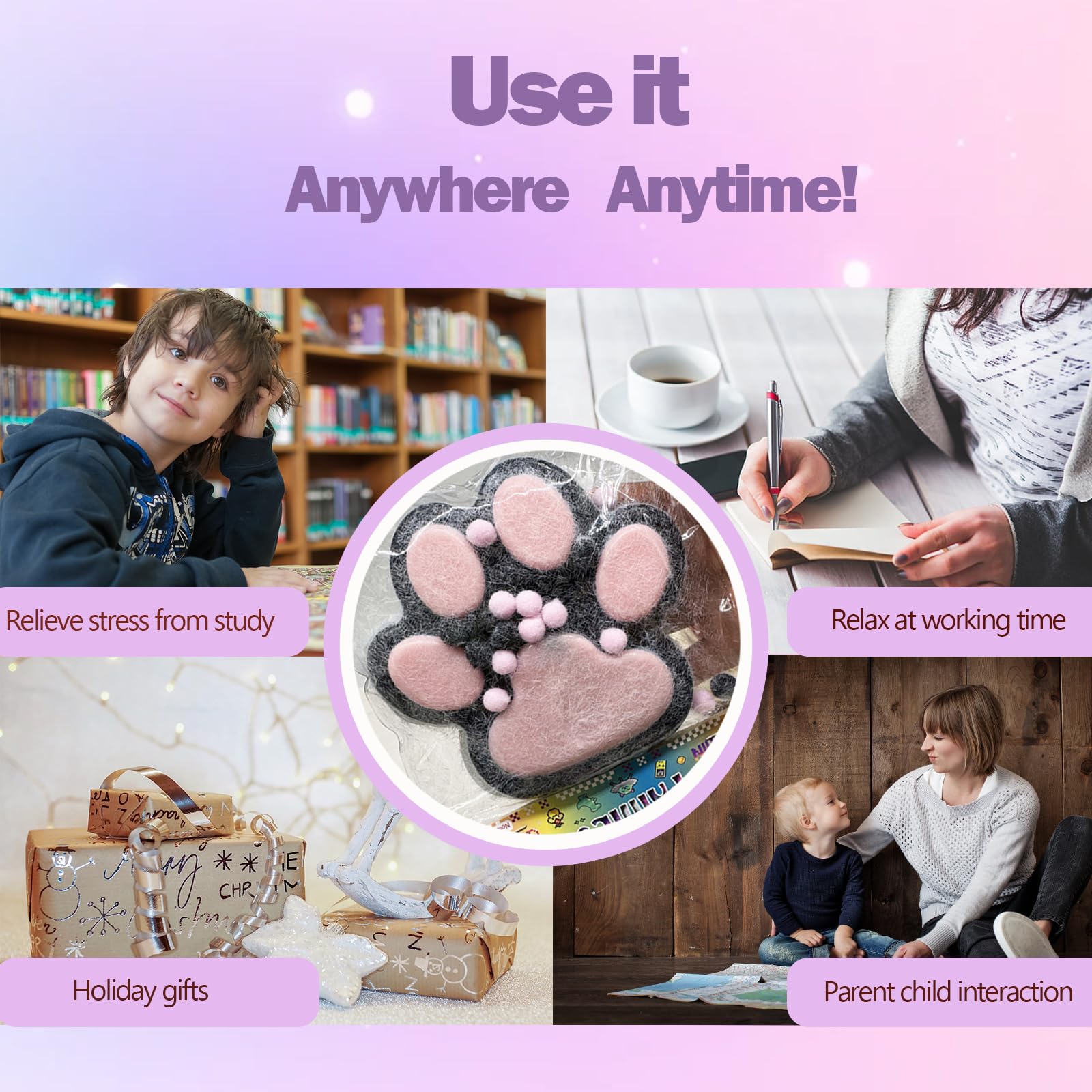 Titata Taba Giant Cat Paw Squishy Toy – Oversized Stress Relief Fidget for Kids & Adults (Black & Pink)