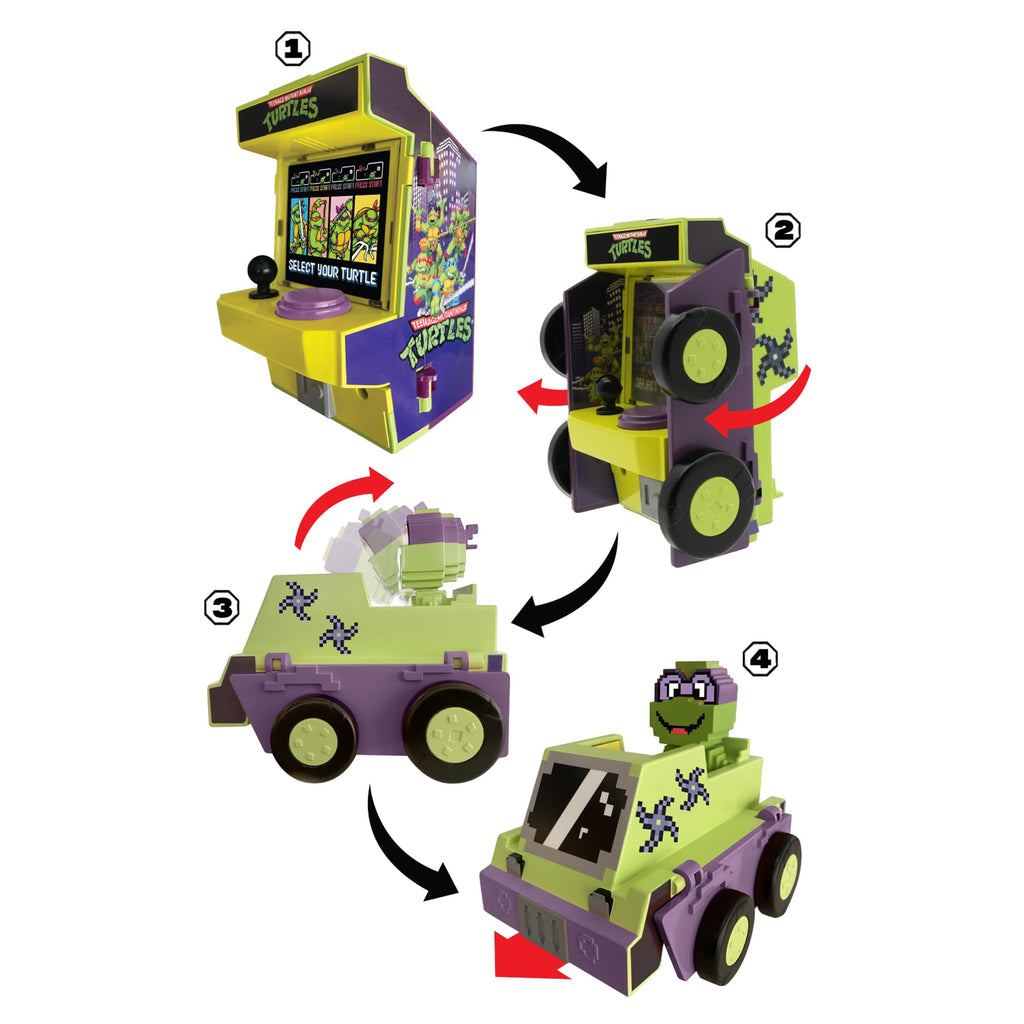 TMNT Arcade Cruisers Donatello Edition – 2-in-1 Transforming Arcade Cabinet to Vehicle with Lights & Sounds