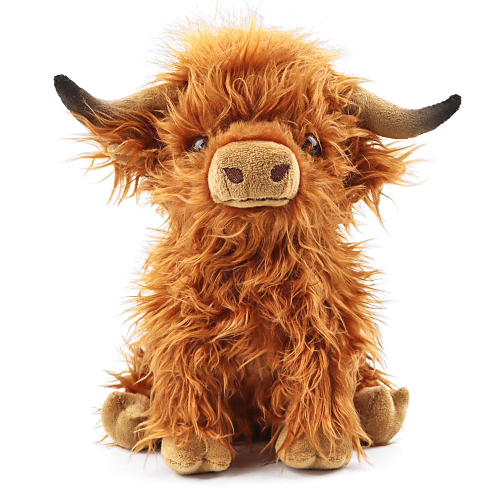Toaje 10.8 Inch Brown Highland Cow Plush Toy - Handmade Soft Scottish Cattle Stuffed Animal