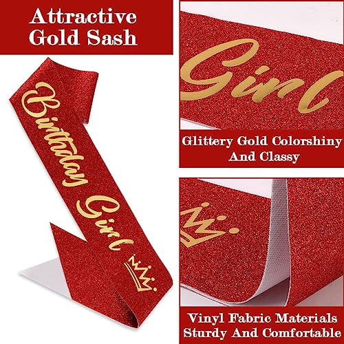 TOBATOBA Birthday Crown and Sash Set – Red Tiara and Pink Birthday Girl Sash for Women and Girls