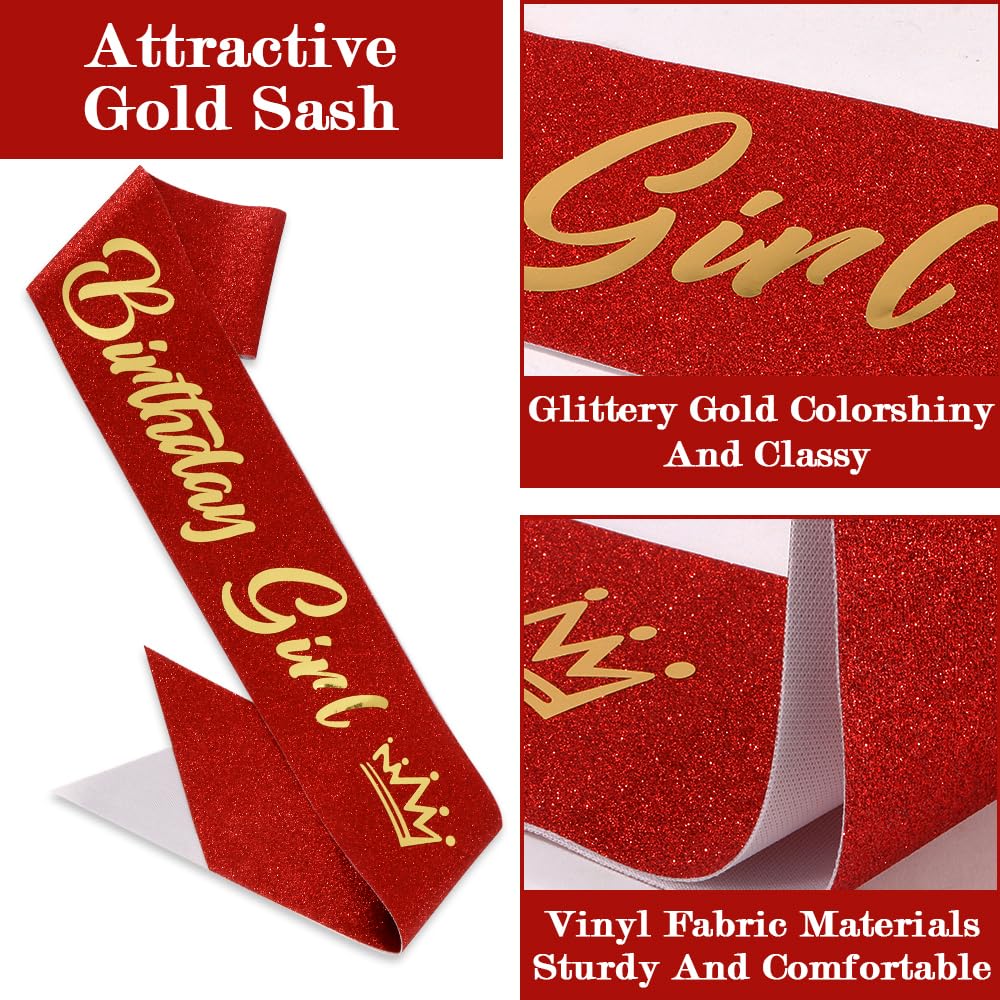 TOBATOBA Birthday Crown and Sash Set – Red Tiara and Pink Birthday Girl Sash for Women and Girls