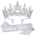 TOBATOBA Silver Princess Birthday Crown and Sash Set for Women and Girls