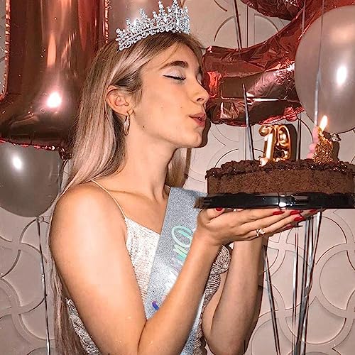 TOBATOBA Silver Princess Birthday Crown and Sash Set for Women and Girls