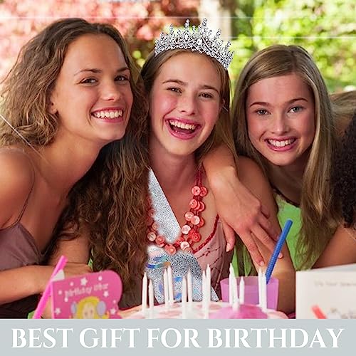 TOBATOBA Silver Princess Birthday Crown and Sash Set for Women and Girls