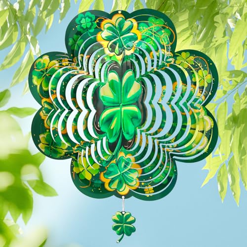 ToBeAce 12-Inch St. Patrick's Day Wind Spinner - 3D Shamrock Outdoor Decor for Garden, Yard, or Home