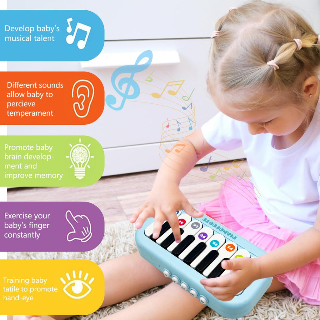 Toddler Piano Toy with Rainbow Lights – Portable 8-Key Keyboard for 3-5 Year Olds (Blue)