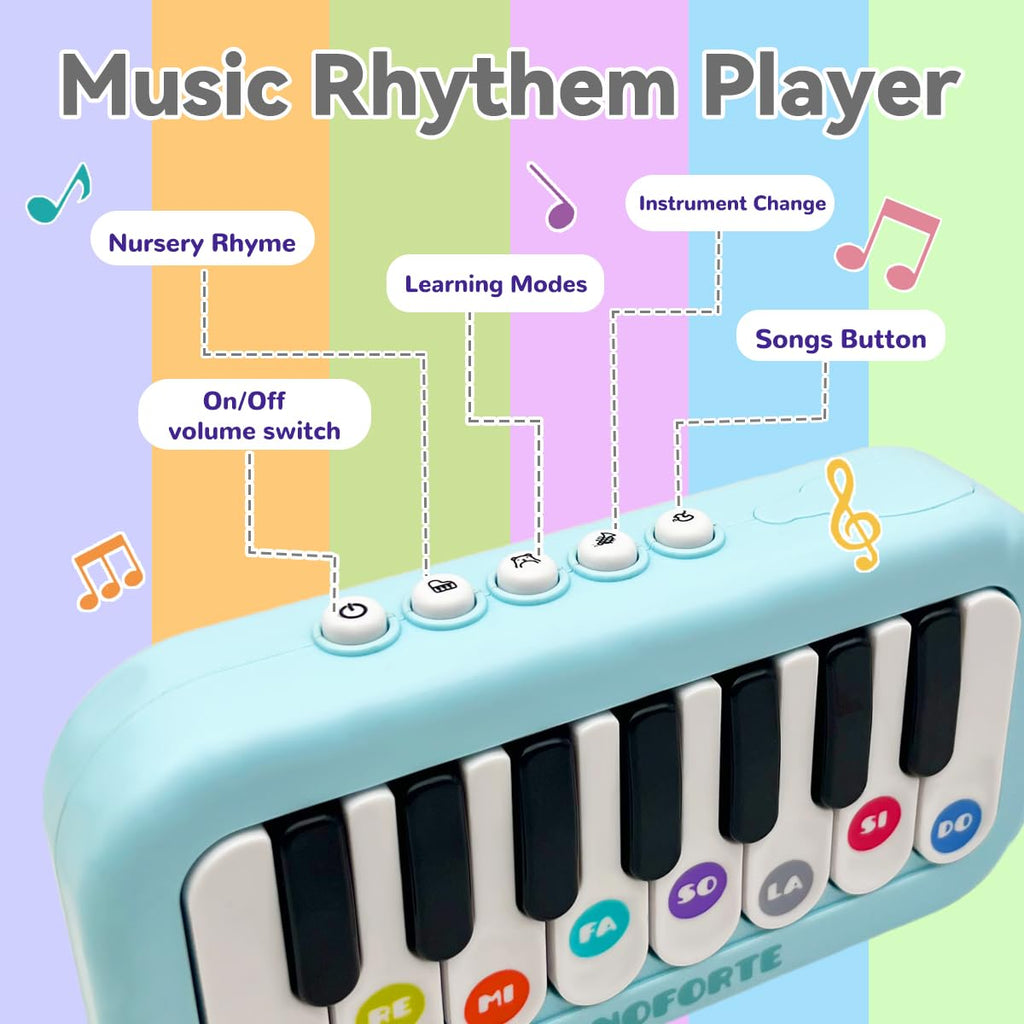 Toddler Piano Toy with Rainbow Lights – Portable 8-Key Keyboard for 3-5 Year Olds (Blue)
